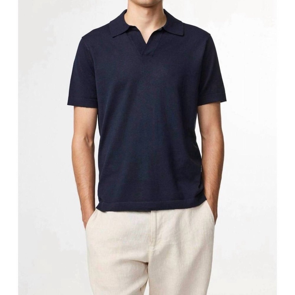 NWT NN07 Ryan Polo Shirt Small Navy Blue Linen Coastal Beachy Preppy Vacation